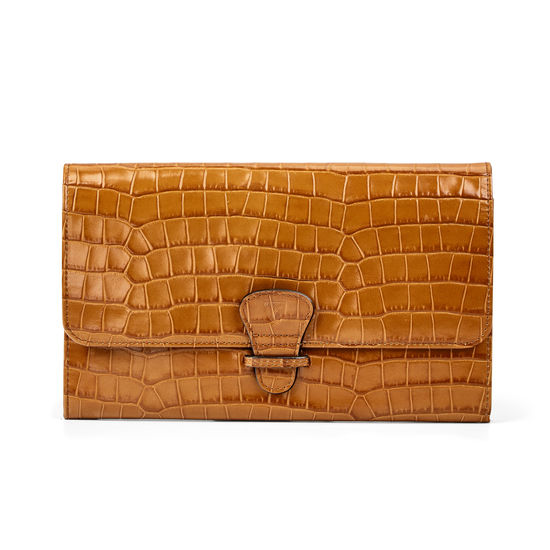 Travel Wallet with Removable Inserts in Deep Shine Vintage Tan Small Croc from Aspinal of London