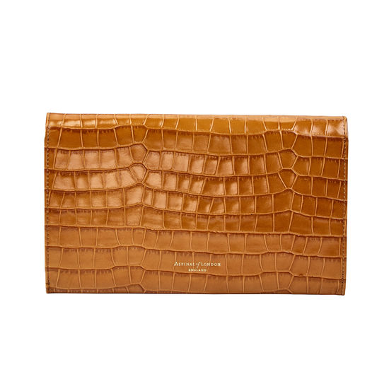 Travel Wallet with Removable Inserts in Deep Shine Vintage Tan Small Croc from Aspinal of London