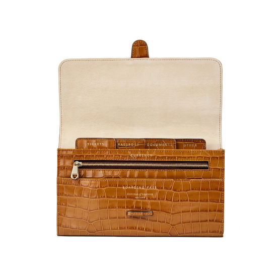 Travel Wallet with Removable Inserts in Deep Shine Vintage Tan Small Croc from Aspinal of London