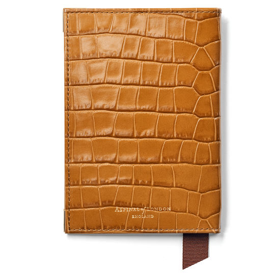 Passport Cover in Deep Shine Vintage Tan Small Croc from Aspinal of London