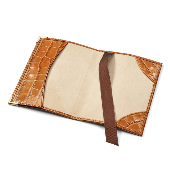 Passport Cover in Deep Shine Vintage Tan Small Croc from Aspinal of London