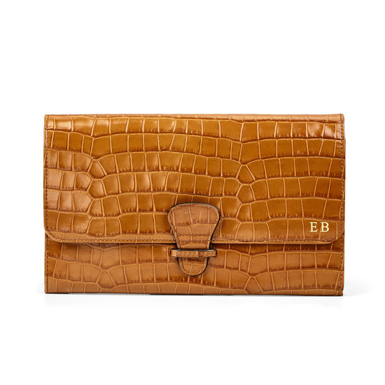 Travel Collection with Removable Inserts in Deep Shine Vintage Tan Small Croc from Aspinal of London