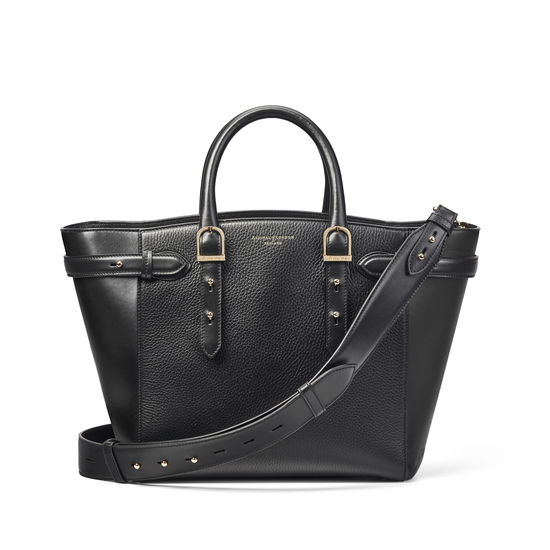 Midi Marylebone Tote in Black Pebble from Aspinal of London