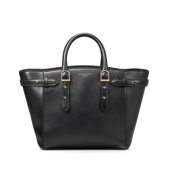 Midi Marylebone Tote in Black Pebble from Aspinal of London