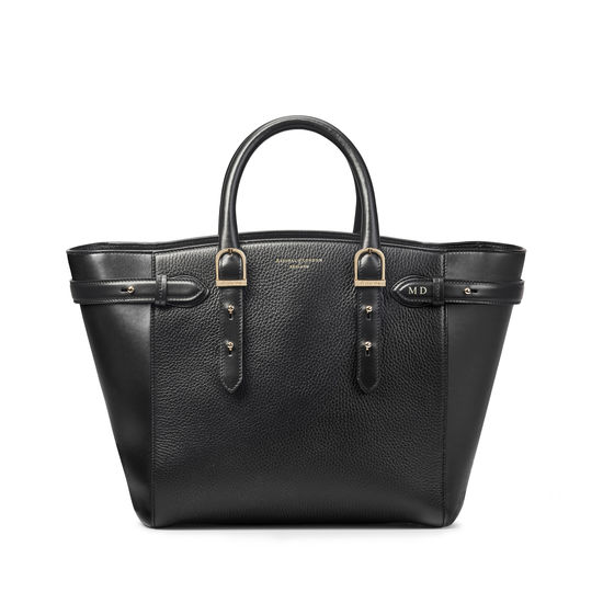Midi Marylebone Tote in Black Pebble from Aspinal of London