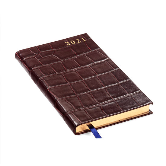 Slim Pocket Leather Diary in Deep Shine Amazon Brown Croc from Aspinal of London