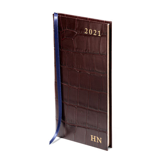 Slim Pocket Leather Diary in Deep Shine Amazon Brown Croc from Aspinal of London