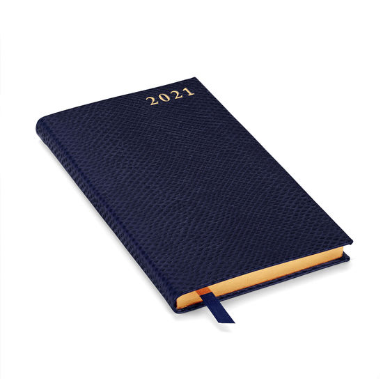 Slim Pocket Leather Diary in Midnight Blue Lizard from Aspinal of London