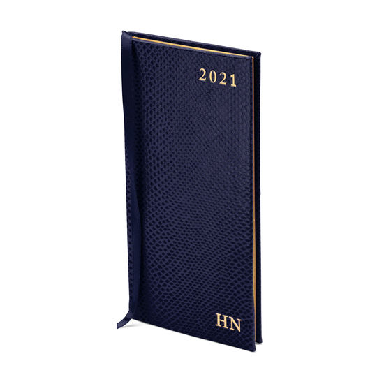 Slim Pocket Leather Diary in Midnight Blue Lizard from Aspinal of London