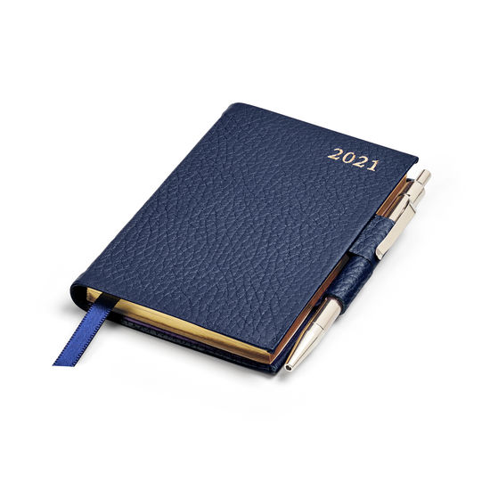 Mini Pocket Leather Diary with Pen in Navy Pebble from Aspinal of London