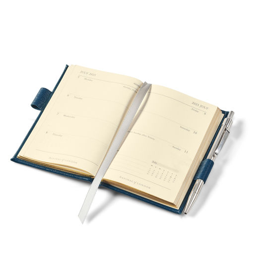Mini Pocket Leather Diary with Pen in Navy Pebble from Aspinal of London