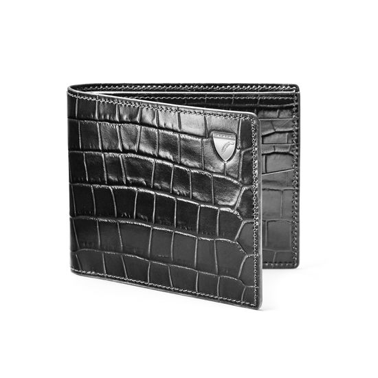 6 Card Billfold Wallet in Deep Shine Black Small Croc from Aspinal of London