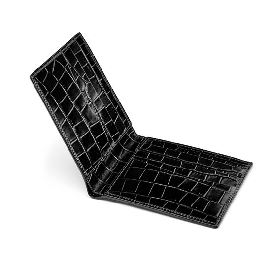 6 Card Billfold Wallet in Deep Shine Black Small Croc from Aspinal of London