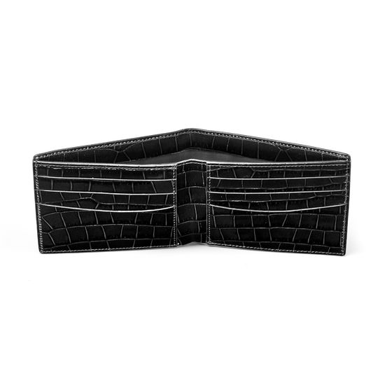 6 Card Billfold Wallet in Deep Shine Black Small Croc from Aspinal of London