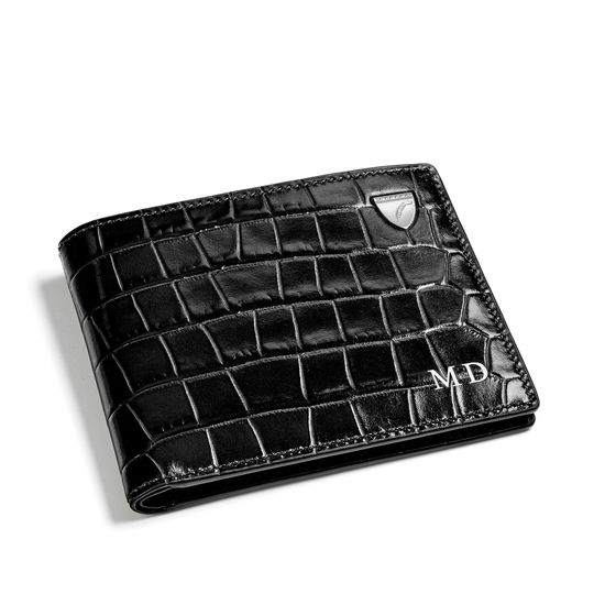 6 Card Billfold Wallet in Deep Shine Black Small Croc from Aspinal of London