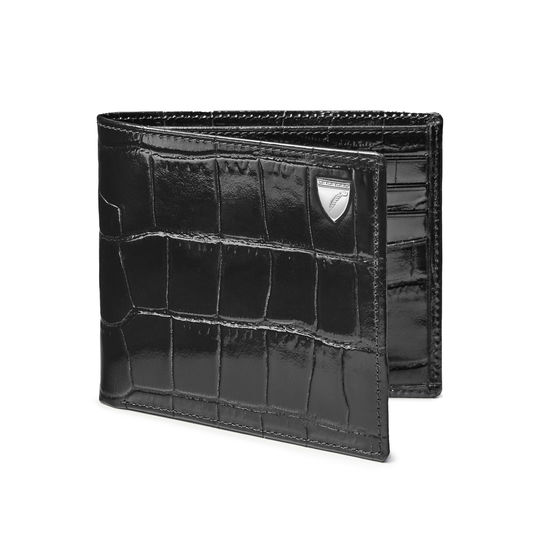 8 Card Billfold Wallet in Deep Shine Black Croc from Aspinal of London
