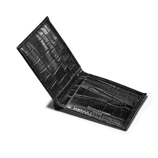 8 Card Billfold Wallet in Deep Shine Black Croc from Aspinal of London