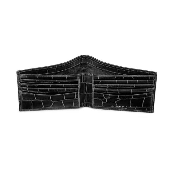 8 Card Billfold Wallet in Deep Shine Black Croc from Aspinal of London