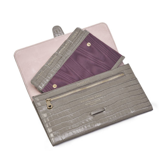 Travel Wallet with Removable Inserts in Deep Shine Warm Grey Small Croc from Aspinal of London