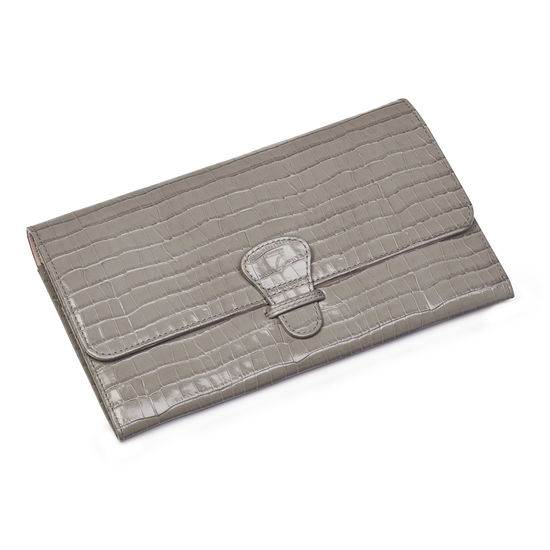 Travel Wallet with Removable Inserts in Deep Shine Warm Grey Small Croc from Aspinal of London