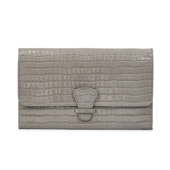 Travel Wallet with Removable Inserts in Deep Shine Warm Grey Small Croc from Aspinal of London