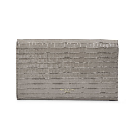 Travel Wallet with Removable Inserts in Deep Shine Warm Grey Small Croc from Aspinal of London