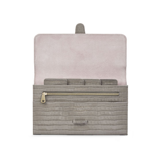 Travel Wallet with Removable Inserts in Deep Shine Warm Grey Small Croc from Aspinal of London