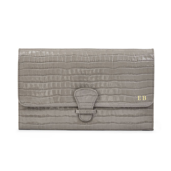 Travel Wallet with Removable Inserts in Deep Shine Warm Grey Small Croc from Aspinal of London