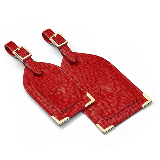 Set of 2 Luggage Tags in Scarlet Saffiano from Aspinal of London