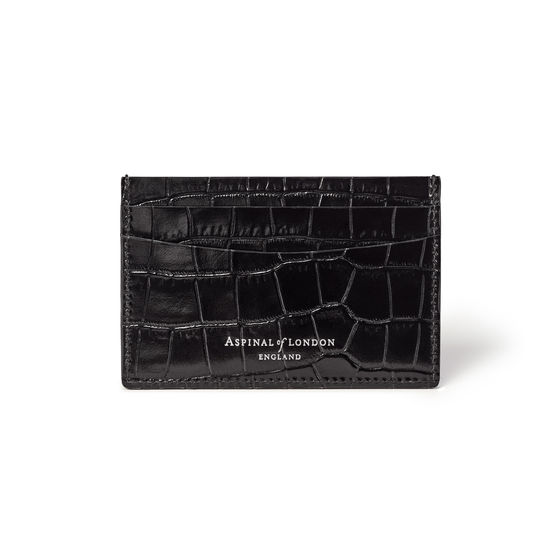 Slim Credit Card Holder in Deep Shine Black Croc from Aspinal of London