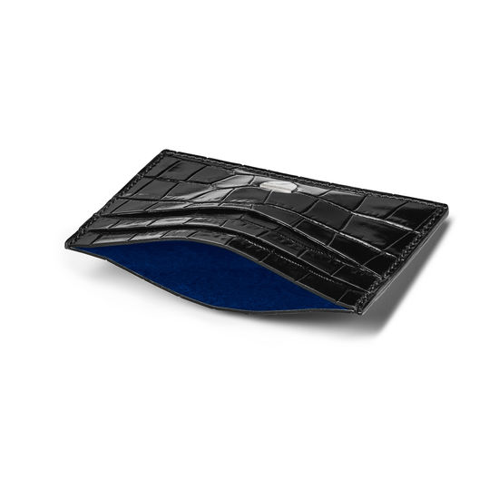 Slim Credit Card Holder in Deep Shine Black Croc from Aspinal of London