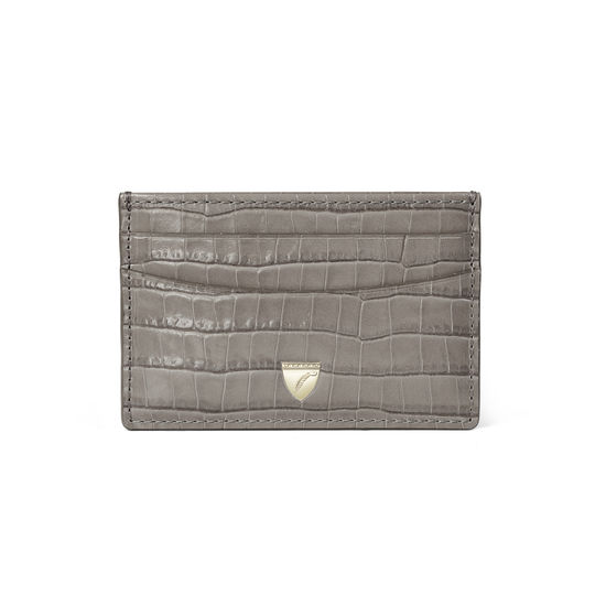 Slim Credit Card Holder in Deep Shine Warm Grey Small Croc from Aspinal of London