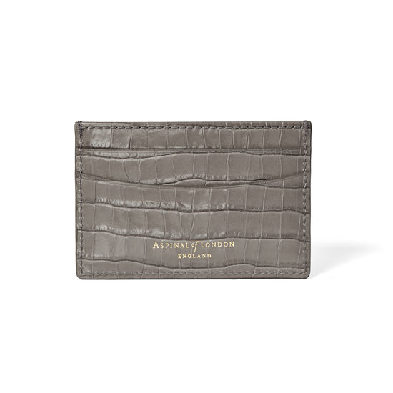 Slim Credit Card Holder in Deep Shine Warm Grey Small Croc from Aspinal of London
