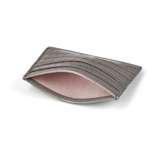 Slim Credit Card Holder in Deep Shine Warm Grey Small Croc from Aspinal of London