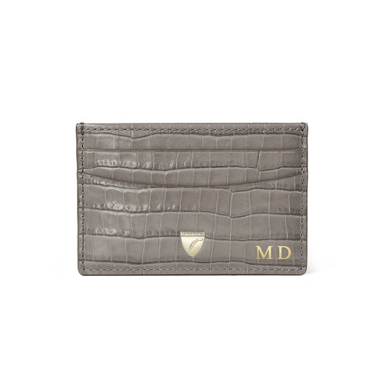 Slim Credit Card Holder in Deep Shine Warm Grey Small Croc from Aspinal of London