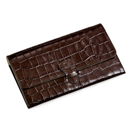 Travel Wallet with Removable Inserts in Deep Shine Amazon Brown Croc from Aspinal of London