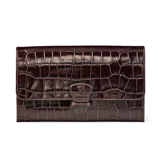 Travel Wallet with Removable Inserts in Deep Shine Amazon Brown Croc from Aspinal of London