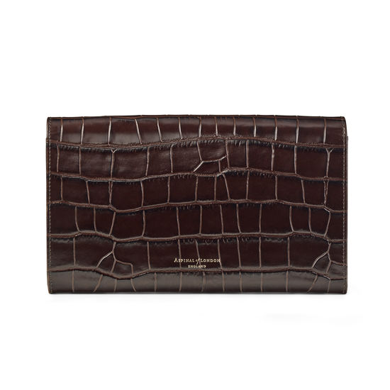 Travel Wallet with Removable Inserts in Deep Shine Amazon Brown Croc from Aspinal of London