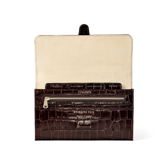 Travel Wallet with Removable Inserts in Deep Shine Amazon Brown Croc from Aspinal of London