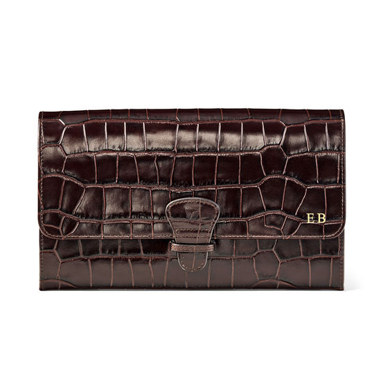 Travel Wallet with Removable Inserts in Deep Shine Amazon Brown Croc from Aspinal of London