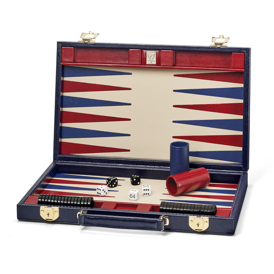 15-inch Backgammon Set in Midnight Blue Silk Lizard from Aspinal of London