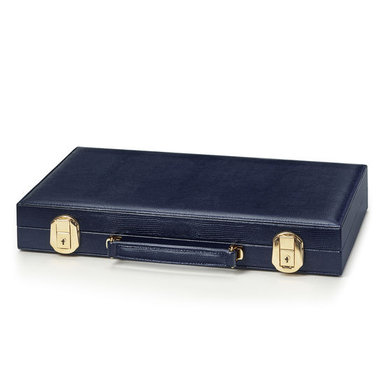 15-inch Backgammon Set in Midnight Blue Silk Lizard from Aspinal of London