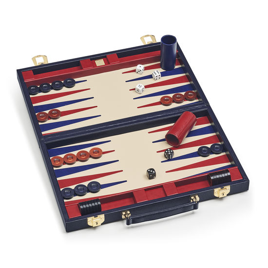15-inch Backgammon Set in Midnight Blue Silk Lizard from Aspinal of London