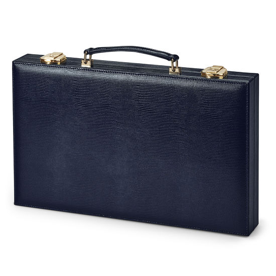 15-inch Backgammon Set in Midnight Blue Silk Lizard from Aspinal of London