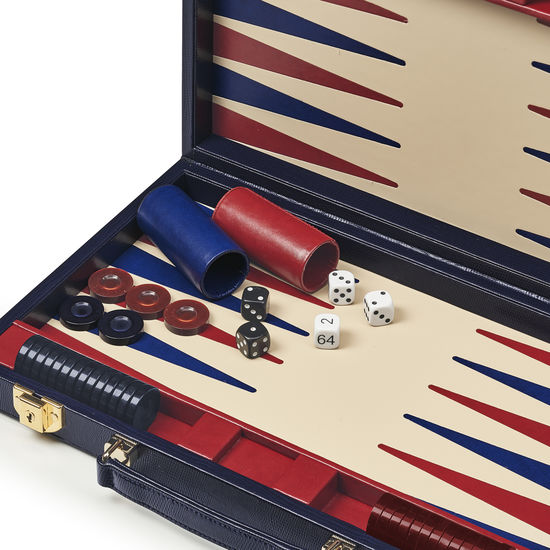 15-inch Backgammon Set in Midnight Blue Silk Lizard from Aspinal of London