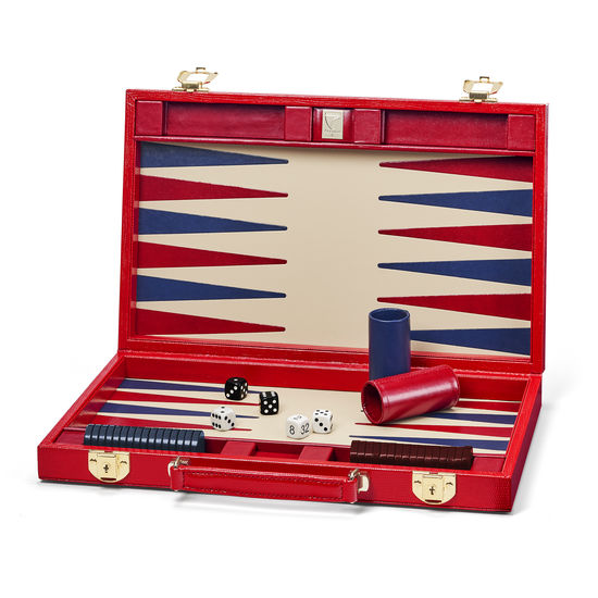 15-inch Backgammon Set in Scarlet Silk Lizard from Aspinal of London