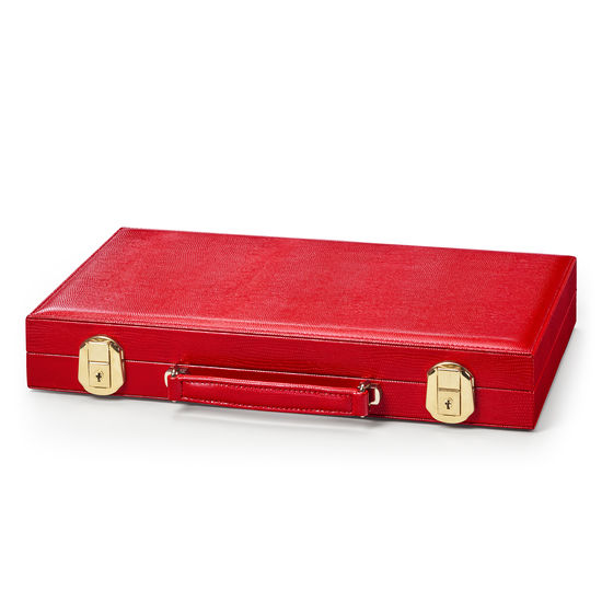 15-inch Backgammon Set in Scarlet Silk Lizard from Aspinal of London