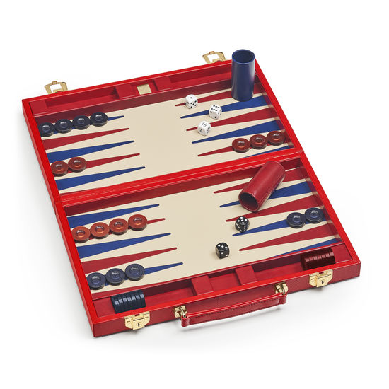 15-inch Backgammon Set in Scarlet Silk Lizard from Aspinal of London