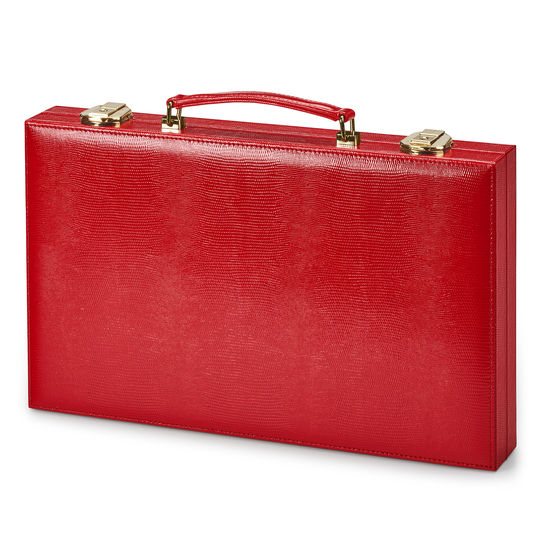 15-inch Backgammon Set in Scarlet Silk Lizard from Aspinal of London