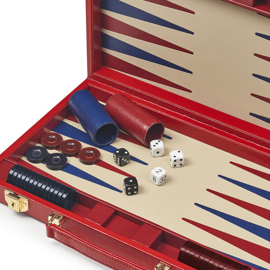 15-inch Backgammon Set in Scarlet Silk Lizard from Aspinal of London
